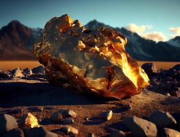 goud nugget aan het liegen Aan de grond. waardevol mineraal steen. ai gegenereerd foto