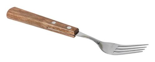 vork met een houten omgaan met Aan een wit geïsoleerd achtergrond foto