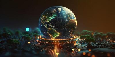 futuristische cyber aarde achtergrond, digitaal wereld en globaal netwerk verbinding. generatief ai foto
