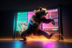 beer dansen en vieren met kleurrijk diagram achtergrond, bearish in voorraad markt en crypto munteenheid. gemaakt generatief ai foto