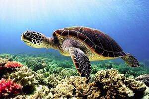 schildpad is zwemmen in onderwater- foto