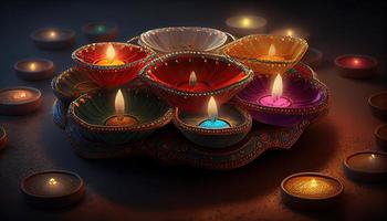diwali de triomf van licht en vriendelijkheid Hindoe festival van lichten viering diya olie lampen 24e oktober foto
