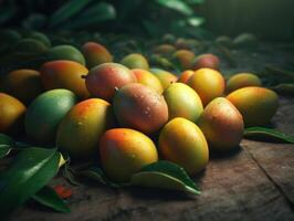 mooi biologisch achtergrond van vers geplukt mango gemaakt met generatief ai technologie foto