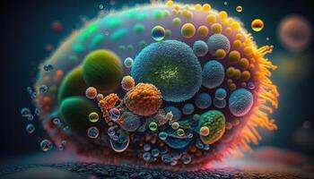 bacterie en virus cellen wereld onder de microscoop gemaakt met generatief ai technologie foto