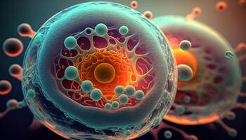 microscoop virus dichtbij omhoog illustratie gemaakt met generatief ai technologie foto