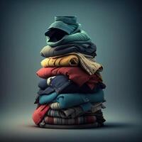 stack van kleren. een familie wasserij stapel. generatief ai foto