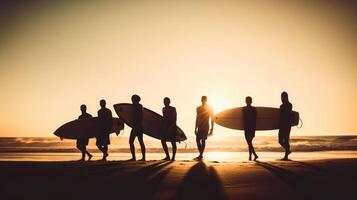 zomer achtergrond met surfers. illustratie ai generatief foto