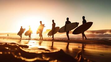 zomer achtergrond met surfers. illustratie ai generatief foto