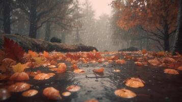 herfst regenachtig achtergrond. illustratie ai generatief foto