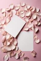 roos bloemblaadjes met blanco papier. illustratie ai generatief foto