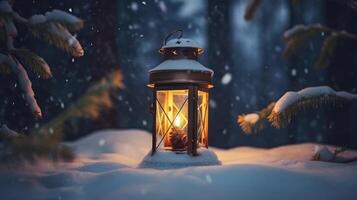 Kerstmis achtergrond met lantaarn. illustratie ai generatief foto