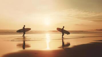 zomer achtergrond met surfers. illustratie ai generatief foto