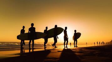 zomer achtergrond met surfers. illustratie ai generatief foto