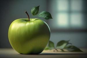 dichtbij omhoog van een groen appel, natuurlijk, in de keuken, fruit, gezond foto