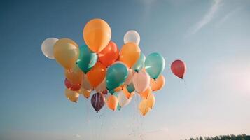 ballonnen in blauw lucht. illustratie ai generatief foto
