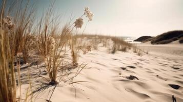 droog gras en zand achtergrond. illustratie ai generatief foto