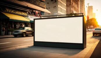 blanco aanplakbord mockup voor reclame in de stad, zonsondergang visie foto