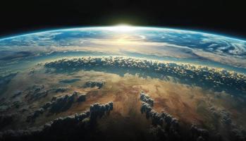 elke avond aarde planeet in buitenste ruimte met zon gloed foto