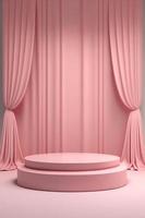 leeg roze podium met gordijnen voor Product Scherm foto