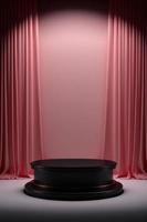 leeg roze podium met gordijnen Aan donker muur voor Product Scherm foto