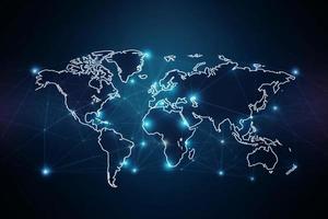 wereld kaart met globaal technologie sociaal verbinding netwerk met lichten en points foto