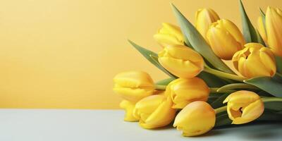 geel tulpen Aan de geel achtergrond, gemaakt met generatief ai foto