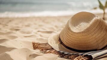 groot zomer hoed Aan strand. illustratie ai generatief foto