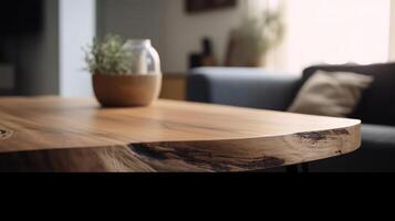 hout tafel in modern interieur. illustratie ai generatief foto