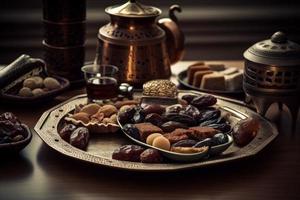 Arabisch zoet voedsel. traditioneel Ramadan. genereren ai foto