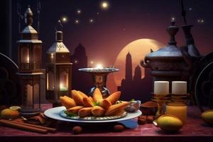 Ramadan Gefeliciteerd. voedsel lantaarn ontwerp. genereren ai foto