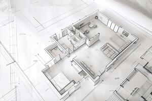 bouwkundig plan. technisch project van leven kamer. generatief ai foto