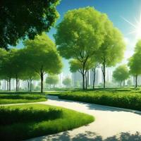 landschap visie van toekomst stad met eco groen park, generatief kunst door ai foto