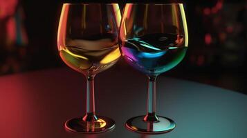 twee bril van rood wijn ai gegenereerd foto