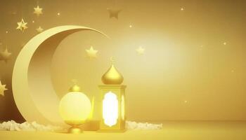 Ramadan groet banier met gouden geel achtergrond ai gegenereerd foto