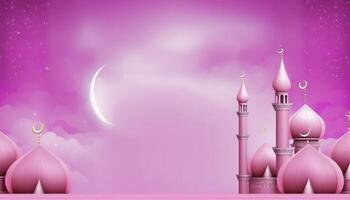 Ramadan groet banier met kleurrijk roze achtergrond ai gegenereerd foto