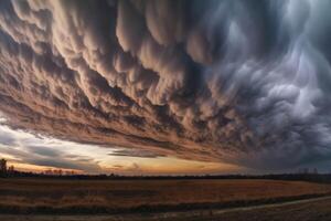 dramatisch asperatus wolken in de lucht gemaakt met generatief ai technologie. foto