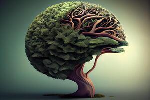hersenen vormgeven boom, symboliseert emotioneel intelligentie. generatief ai. digitaal kunst illustratie foto
