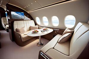 luxe interieur in de modern bedrijf Jet. generatief ai. digitaal kunst illustratie foto