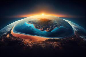 zonsopkomst over- de kromming van de planeet aarde. generatief ai. digitaal kunst illustratie foto
