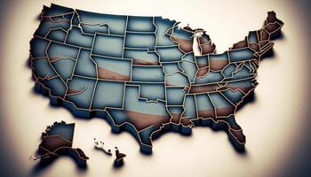 Verenigde Staten van Amerika kaart met werk bewandeld fantasie bliksem. ai gegenereerd foto