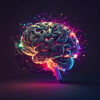futuristische creatief hersenen met neon kleurrijk licht en vonken. generatief ai illustratie foto