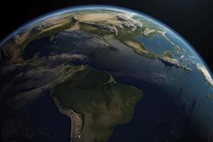 oppervlakte van de planeet aarde bekeken van een satelliet, gefocust Aan zuiden Amerika, Andes cordillera en amazon regenwoud foto