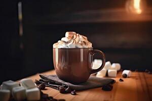 generatief ai illustratie van een kop van heet chocola met marshmallows foto