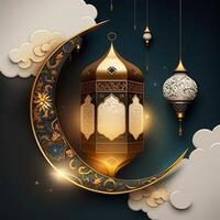 gouden Ramadan kareem banier met maan, generatief ai foto