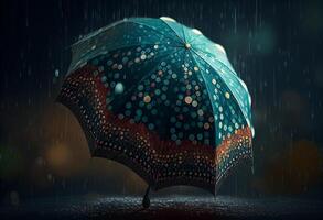 paraplu in de regen. 3d weergave, 3d illustratie. generatief ai foto