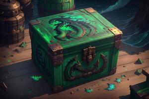 een groen doos met de woord draak ai gegenereerd foto
