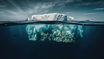 mooi ijsberg in de oceaan met een visie onder water. globaal opwarming concept. generatief ai foto