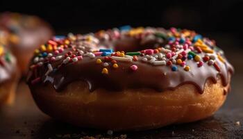 een detailopname foto van de hagelslag Aan top van de donut. generatief ai