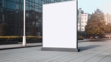 generatief ai, realistisch straat groot aanplakbord bespotten omhoog blanco voor presentatie reclame. buitenshuis teken blanco in de futuristische stad, bedrijf concept foto