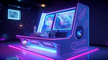 3d spel station met kleurrijk licht, tekenfilm - generatief ai foto